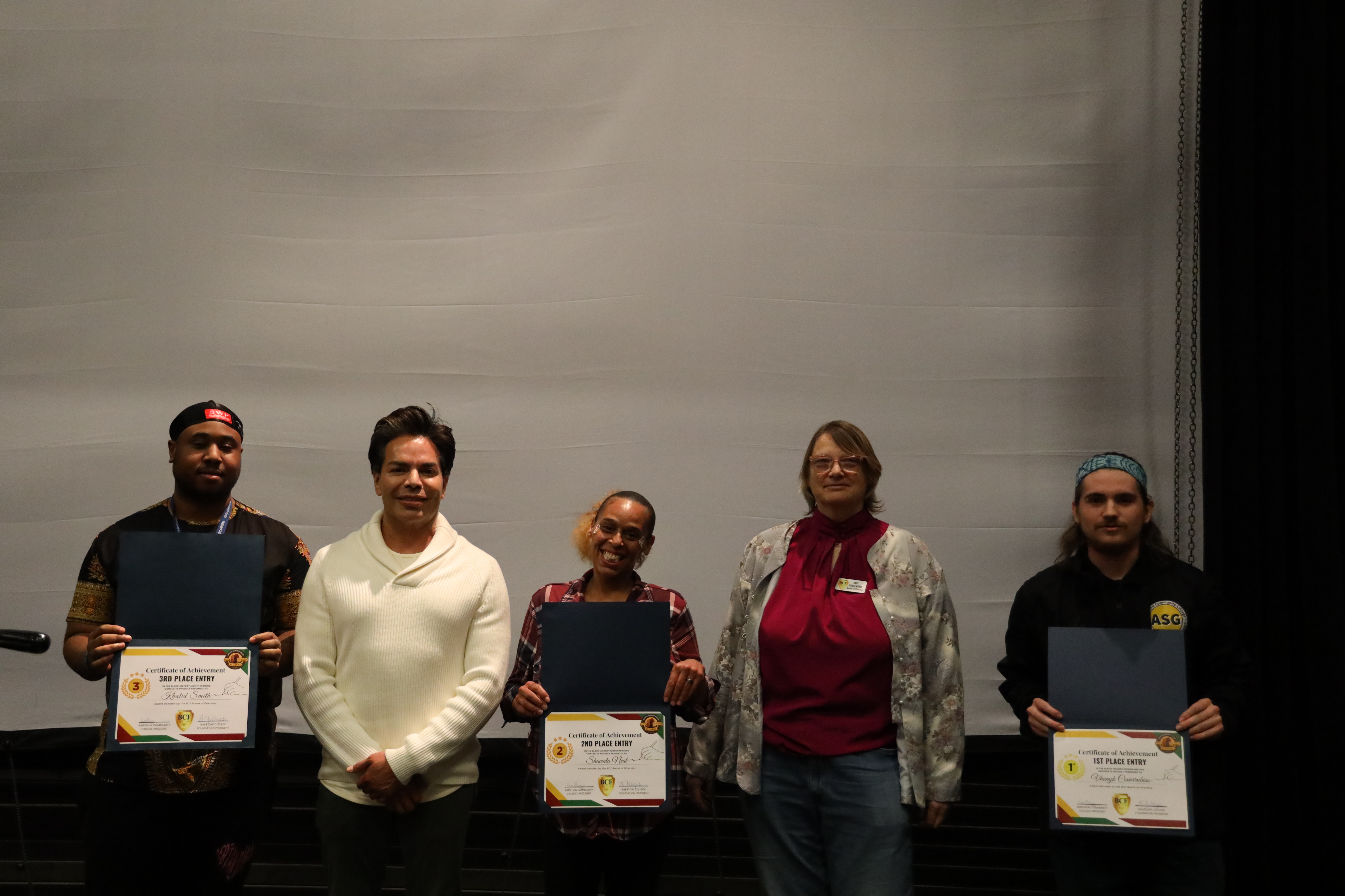 Black History Month contest winners with Barstow College Foundation