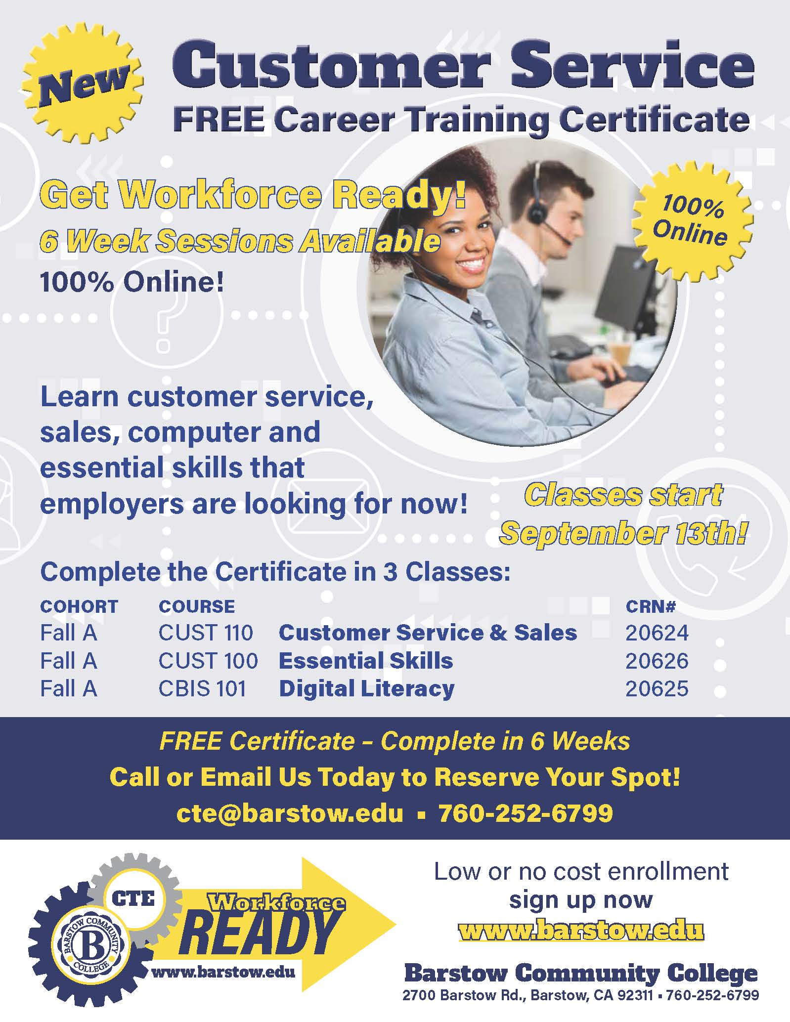 Customer Service Career Training Certificate Barstow Community College