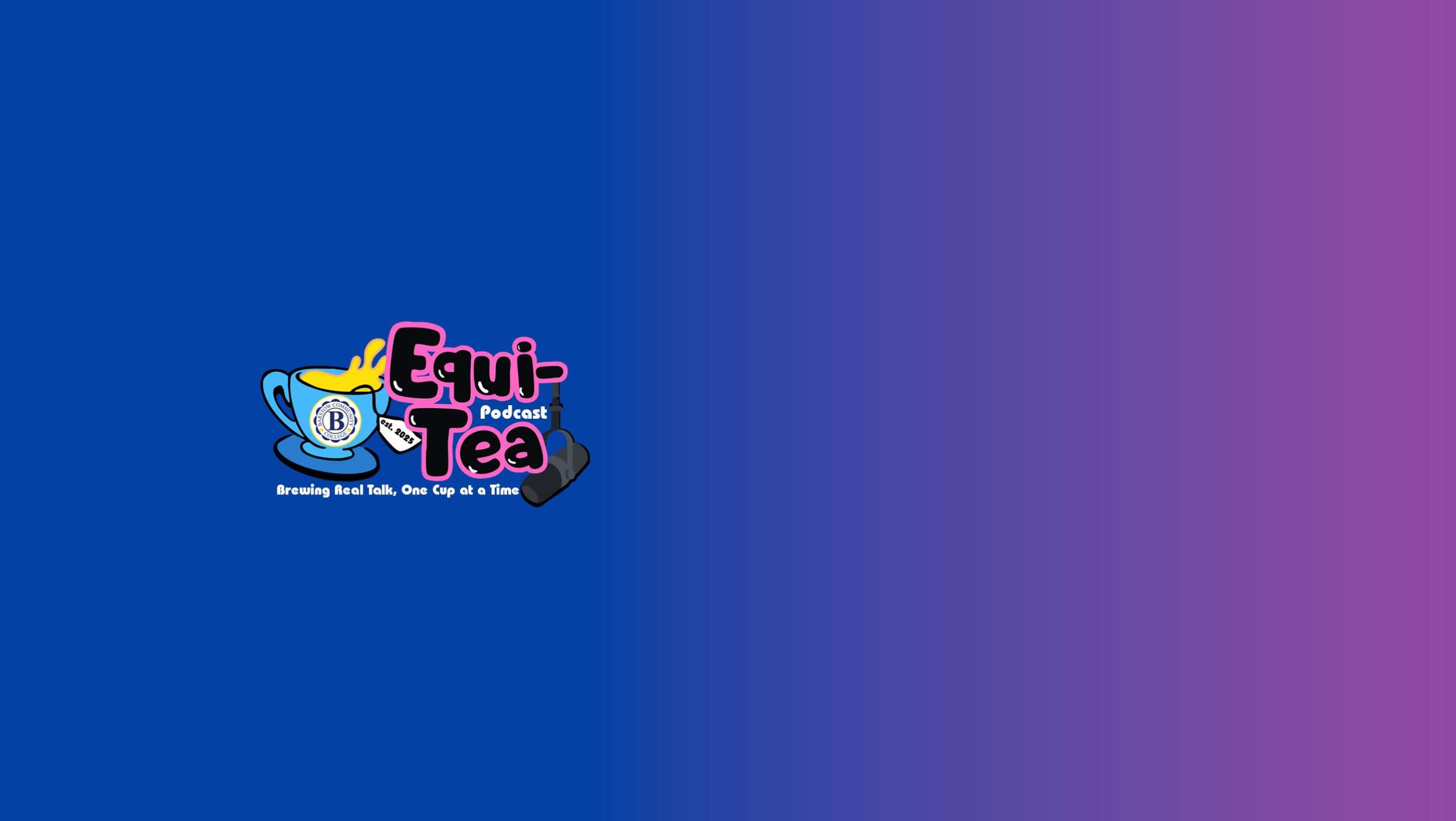 The Equi-Tea logo with a teacup and microphone on a blue to purple gradient background.