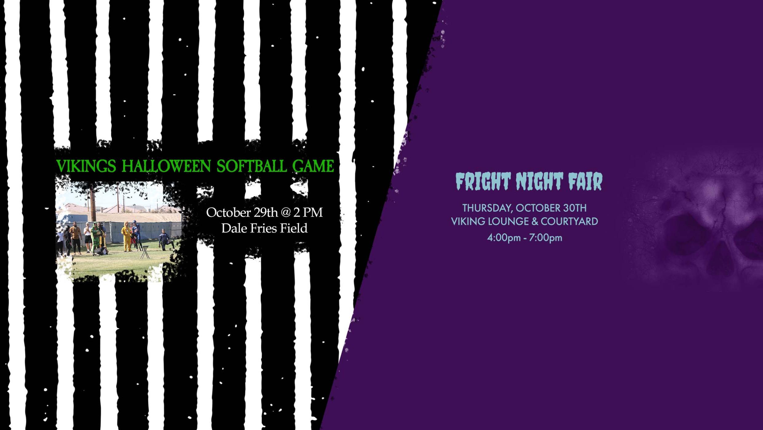 A Halloween graphic for theAnnual Softball Game and Fright Night Fair