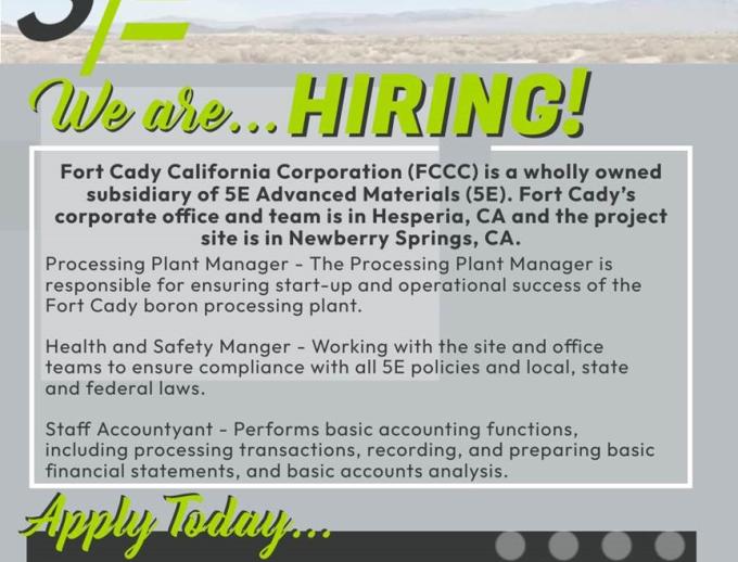 5E Advanced materials has Several Openings!