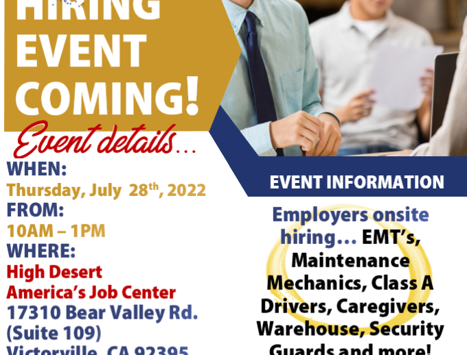 Join us, July Hiring Event Victorville on the 28th!